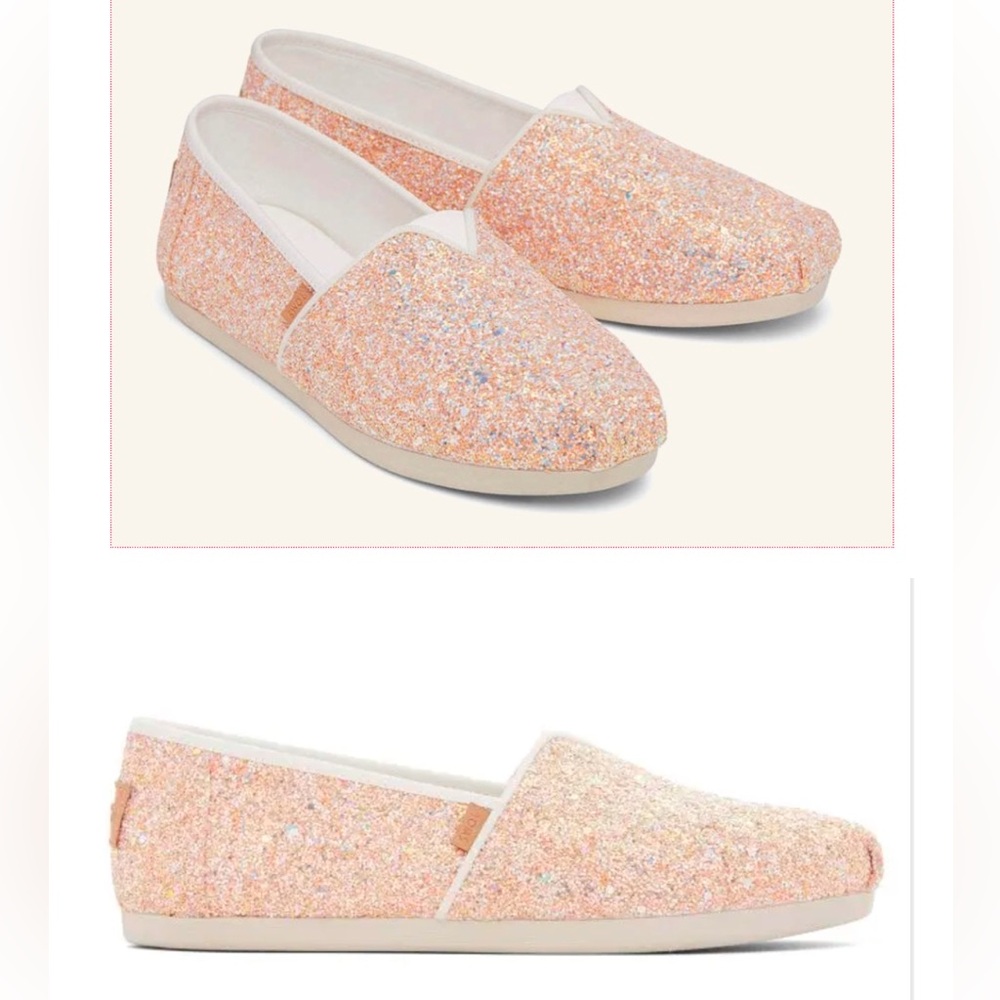 NWT Rose gold glitter Toms Alpargatas size 6.5, pristine!